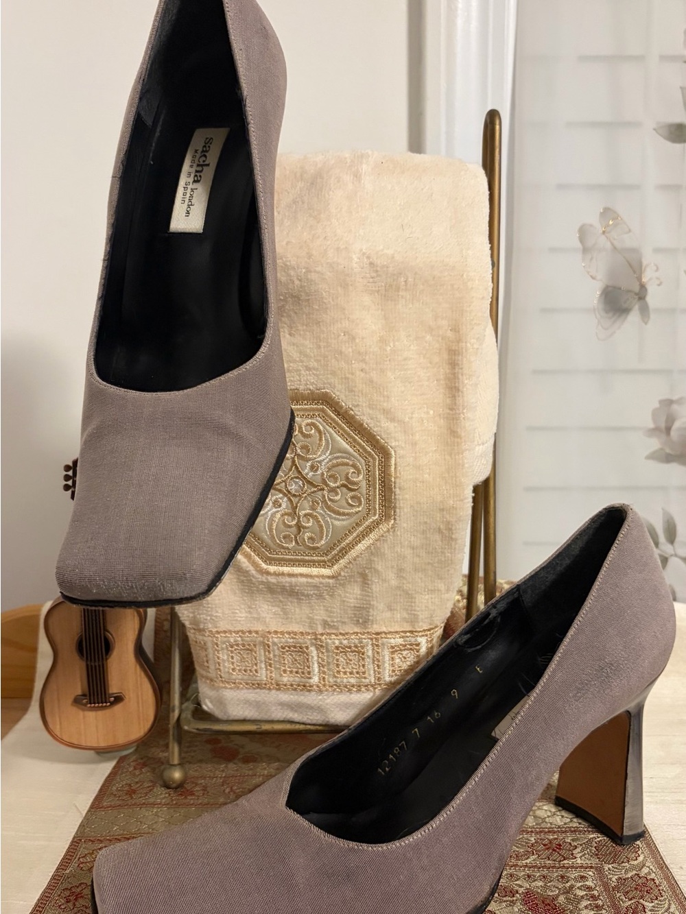Sacha London Taupe Suede Square-Toe Block Heels
